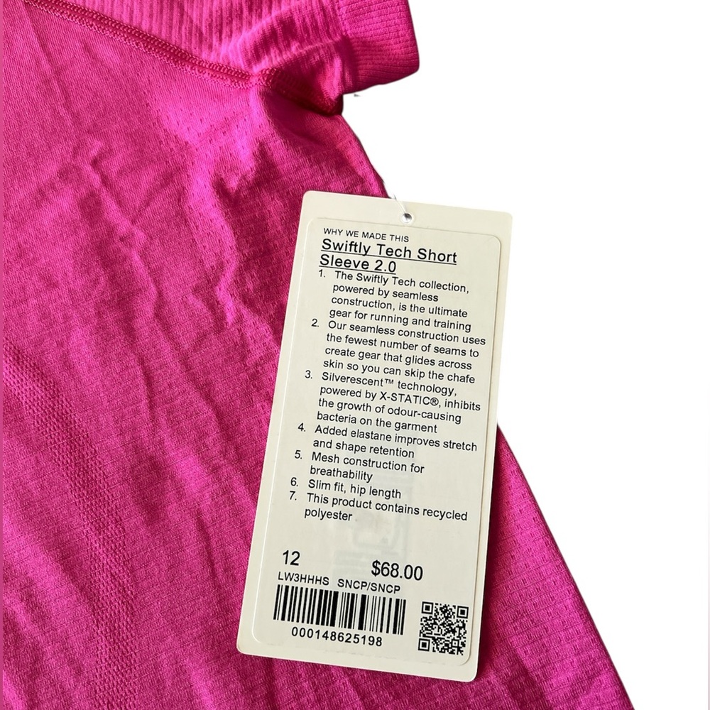 NWT  Lululemon Swiftly Tech Short Sleeve Shirt 2.0 in Sonic Pink size 12 - Picture 4 of 7